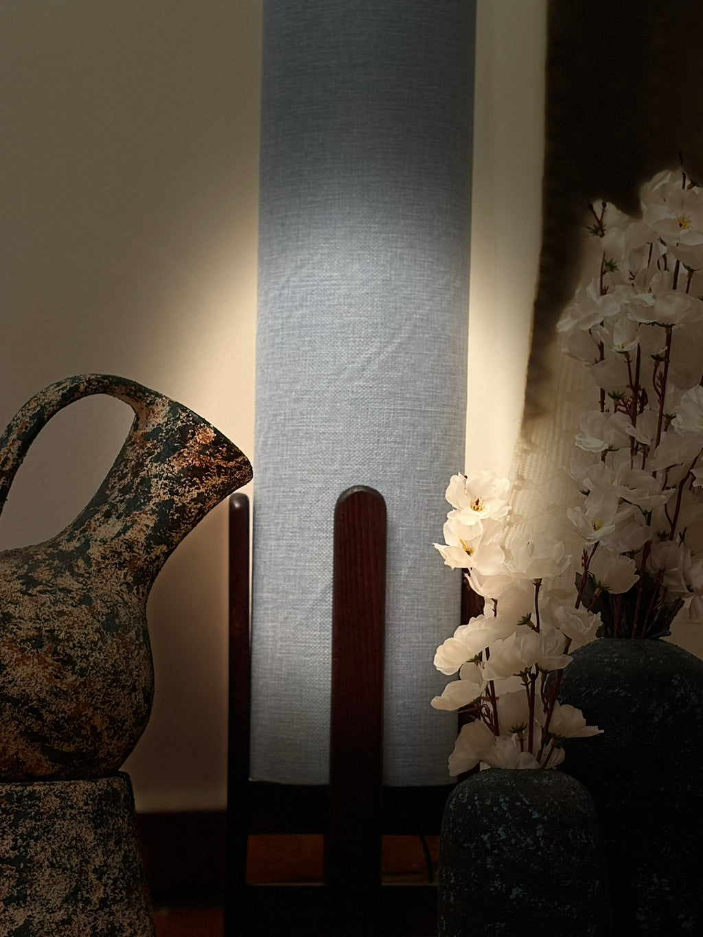 light sky blue Linen Column Floor Lamp: Mid-Century Modern